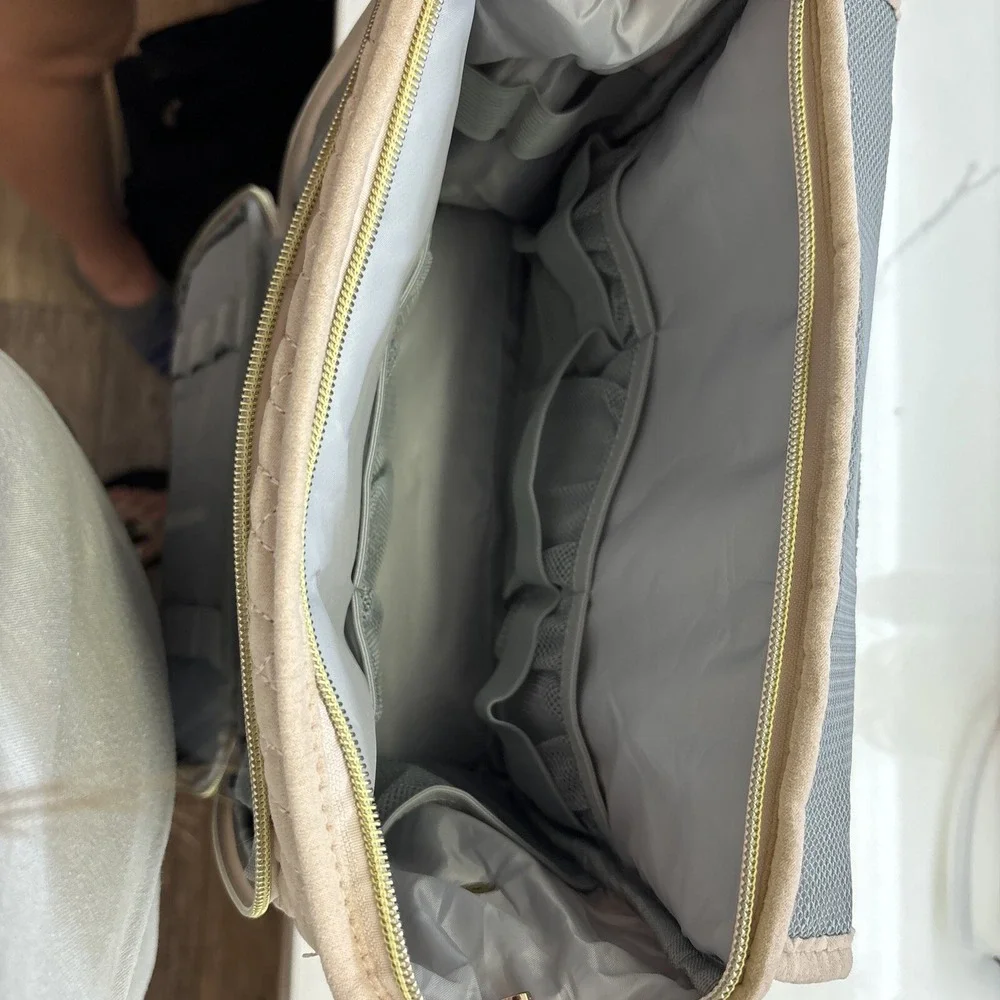 Travel Makeup Bag Organizer Elviros Plush Rose Gold With Gold Zipper Hangs